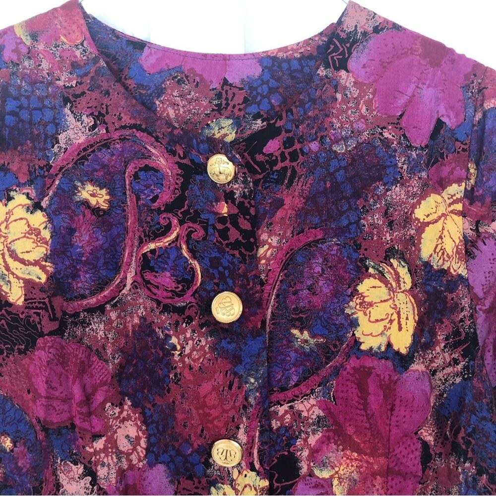 Vintage 80s 90s Brooks Brothers Colorful Minidress Gold Buttons Large Abstract - Picture 10 of 15